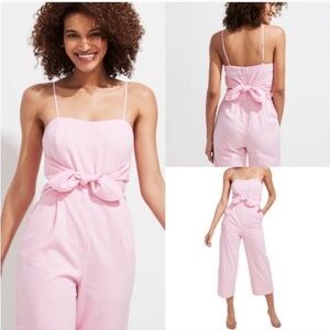 Vineyard Vines Pink White Seersucker Tie Front Jumpsuit 10